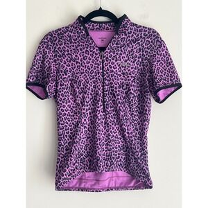 Shebeest Women's Purple Leopard Print Cycling Jersey Short Sleeve Quarter Zip S